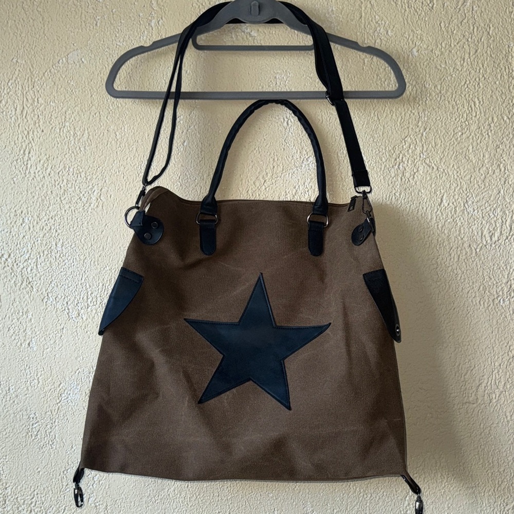 Brown and Black Star Canvas Tote Bag - Picture 6 of 10